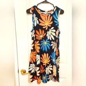 LOFT Dark Blue Floral Sleeveless Dress - Petite Size Small